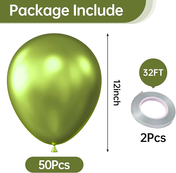 12 Inch Metallic Lime Green Balloons, Baby Shower, Graduate Party Decorations - Image 2