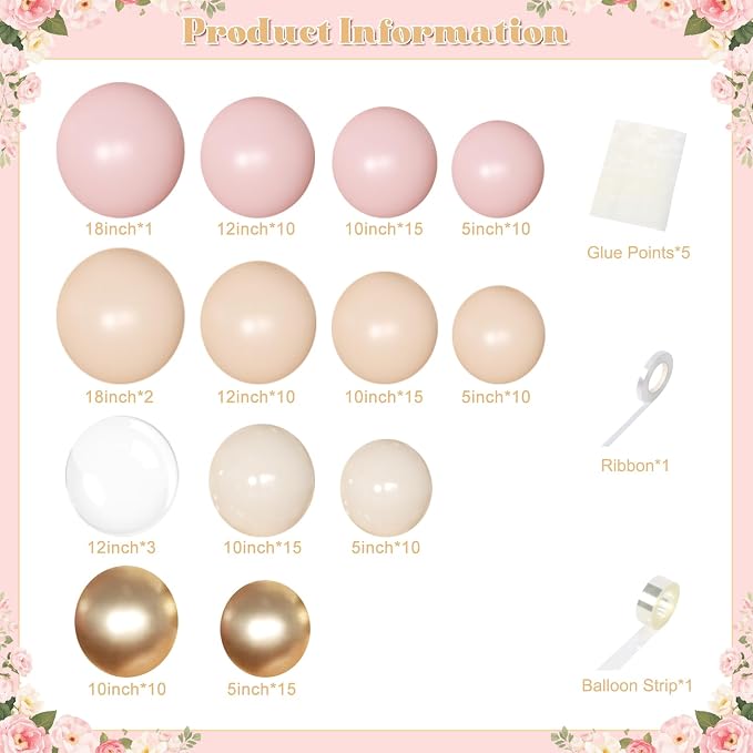 Pink Balloon Arch Kit Light Pink Gold Balloons Garland Kit | 126Pcs Nude Sand - Image 2