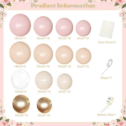 Pink Balloon Arch Kit Light Pink Gold Balloons Garland Kit | 126Pcs Nude Sand - Image 2