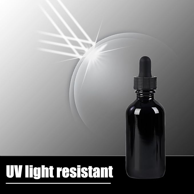 24 Pcs, 2oz Glass Dropper Bottle, Leakproof Tincture Bottles with Dropper, Black Reusable Eye Dropper Bottle, for All Kinds of Liquids (Black, 2oz-24pcs)