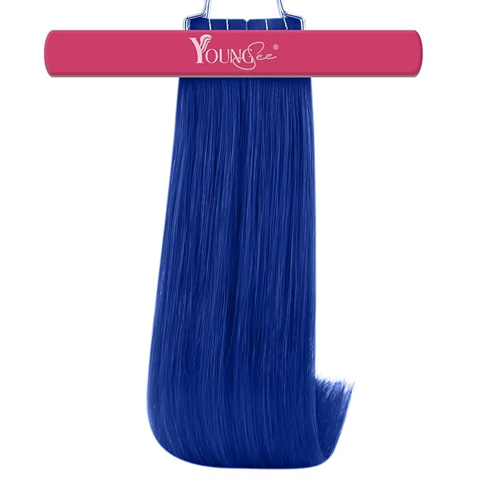 YoungSee Tape in Hair Extensions Real Human Hair Blue Invisible Tape in Human Hair Extensions Blue 18 Inch Seamless Tapes Hair-Extensions Colored 10pcs 25g Prom Night Hair Extension