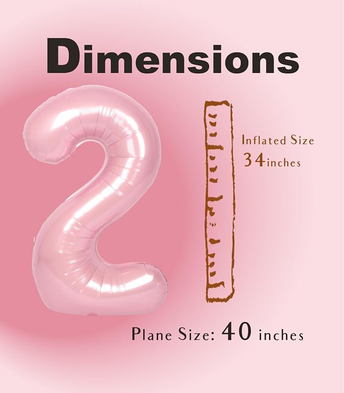 SUWEN 40 Inch Pink Large 2 Number Balloons Big Foil Helium Number Balloons 0-9 - Image 4