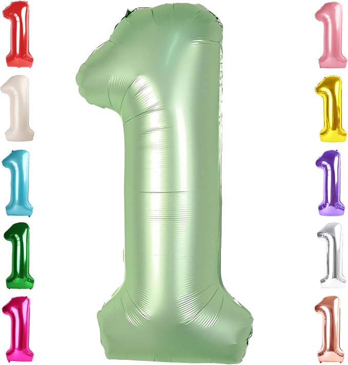 Number 1 Balloon Birthday Decorations, 40In Sage-Green Balloons by Mluchee