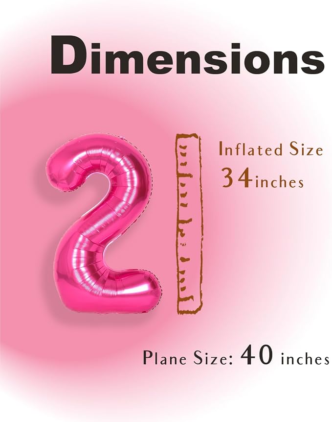 SUWEN 40 Inch Hot Pink Large 2 Number Balloons Big Foil Helium Number Balloons - Image 4