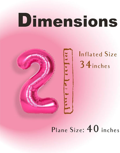 SUWEN 40 Inch Hot Pink Large 2 Number Balloons Big Foil Helium Number Balloons - Image 4