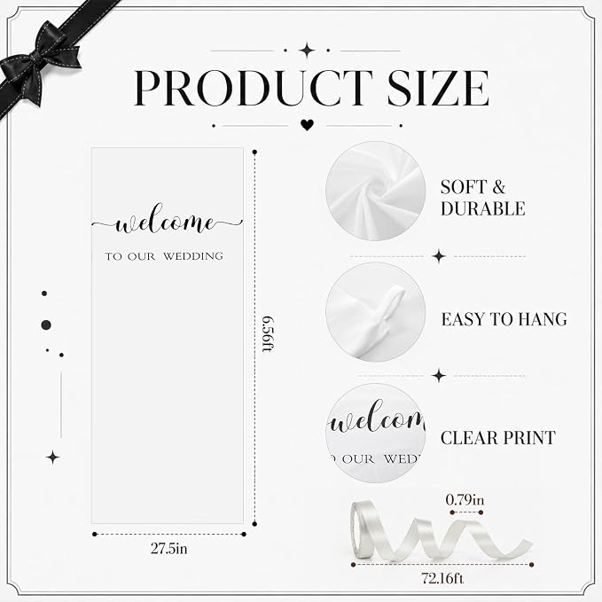 Tingjoo 27 × 78 Inch Welcome to Our Wedding Fabric Banner Long Wedding Party - Image 2