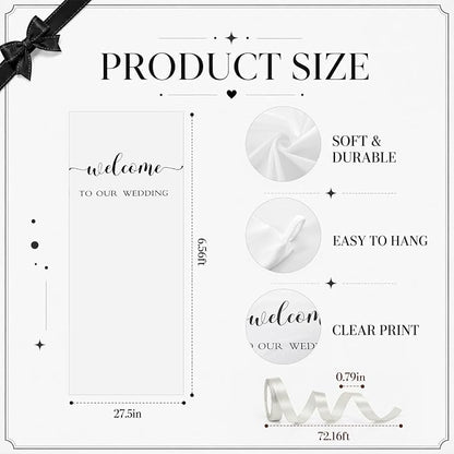 Tingjoo 27 × 78 Inch Welcome to Our Wedding Fabric Banner Long Wedding Party - Image 2