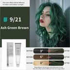 PureStyle 100g Professional Permanent Hair Color Dye Cream Ammonia Free, Long Lasting Ash Green Brown Color, Natural Shine, For All Hair Types Easy At Home Application (9/21 Ash Green Brown)