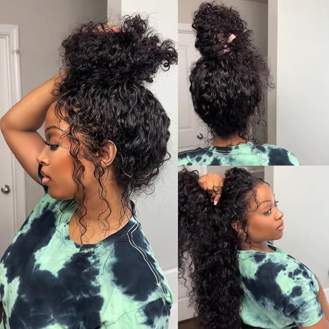 Burmese Curly Human Hair Wig with Spiral End 200% Density 360 Full HD Lace Front Wigs Human Hair Water Wave Wigs for Women 30Inch Pre Plucked with Baby Hair Tiny Knots Natural Black