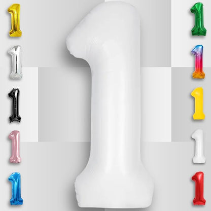 White Number Balloon 1 Mylar Foil Balloons 32 inch - Image 4
