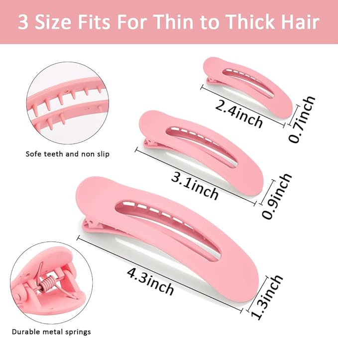 Ahoney 12 Pack Alligator & Banana Flat Hair Clips for Thin & Thick Hair - 3 Sizes Lay Down Claw Clips - Morandi