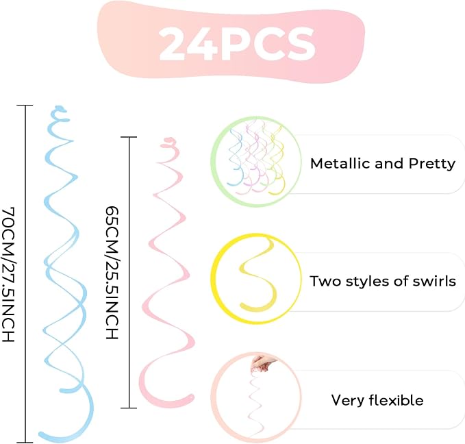 24 PCS Pastel Macarons Hanging Swirl, Sparkle Ceiling Hanging Decorations - Image 3
