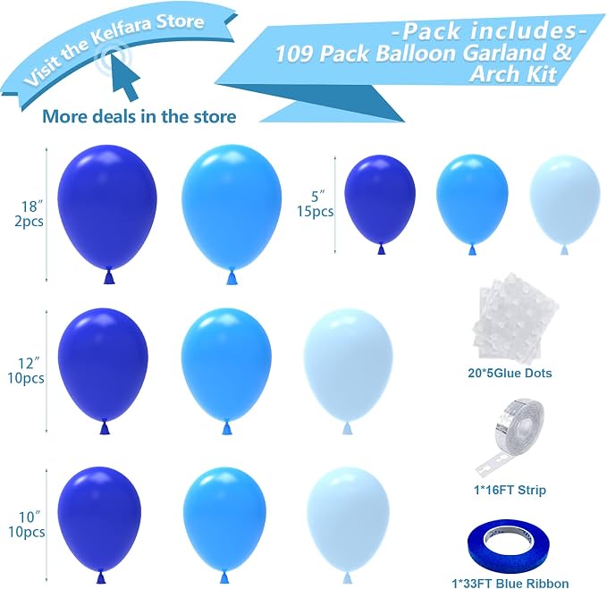 Kelfara 109Pcs Blue Balloon Garland Arch Kit - Image 2