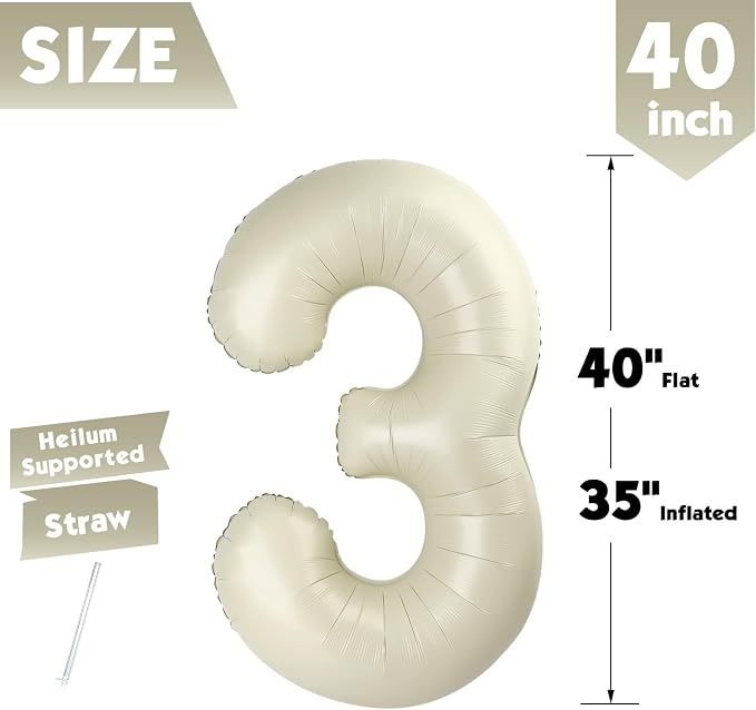 40 Inch Cream Number 3 Balloon Birthday Party Decorations - Image 5