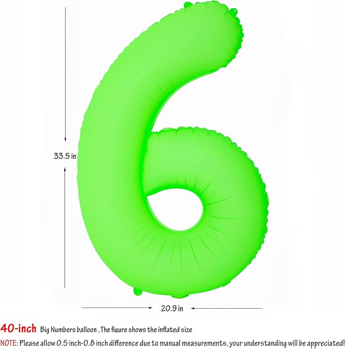 Green Birthday Number 6 Balloon 40 inch Fluorescent Green Number 6 | Helium - Image 2