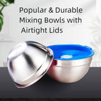 MIKULA Mixing Bowls Set, 22PCS Large Stainless Steel Mixing Bowl with Lids Set 7/6/4.5/3.5/2.5QT, 400ML Measuring Cups Spoons Storage Baking Nesting Metal Bowl for Kitchen Supplies