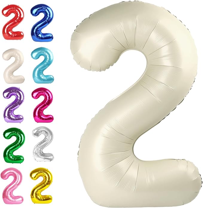 40 Inch Big Cream White Number 2 Balloon Birthday Decoration, Number 2 Helium by Upgesy