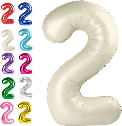 40 Inch Big Cream White Number 2 Balloon Birthday Decoration, Number 2 Helium by Upgesy