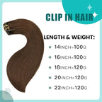 Clip in Extensions Real Human Hair, SURNEL Chocolate Brown Hair Extensions Clip ins 16 Inch 100g 6pcs (#4,16'')