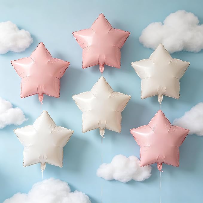 Pastel Pink Sand White Star Balloons 18 Inch - Image 6