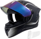 Full Face Motorcycle Helmets for Adult Men Women, DOT Approved Street Bike Racing Helmet Dual Visor Quick Release Buckle, Motorbike ADV Moped Helmet with Extra Clear Visor