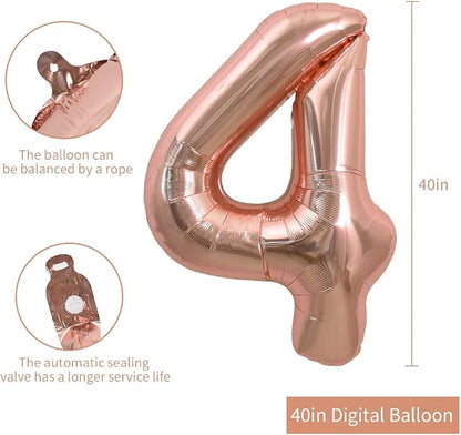 TONIFUL 40 Inch Rose Gold Large Numbers Balloons 0-9, Number 4 Digital 4 Helium - Image 2