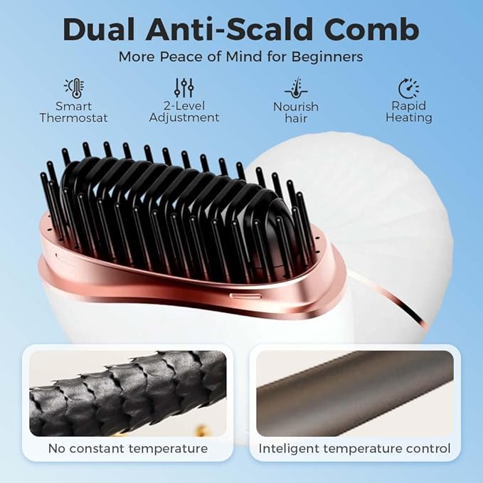 Mini Straightener,Portable Fast Heating Hair Straightener Comb with Mirror,Wireless 2-in-1 Hairs Dressing Combs for Home Travel Gifts,Straight Hair Comb with 3 Adjustable Temperatures (Green)