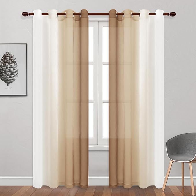 DWCN Taupe Faux Linen Ombre Sheer Curtains - Image 2