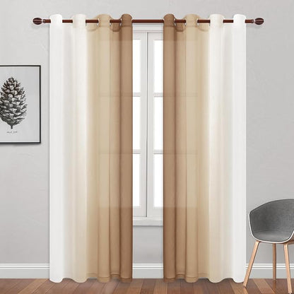 DWCN Taupe Faux Linen Ombre Sheer Curtains - Image 2