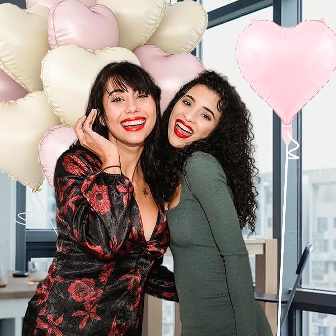 Baby Pink & Baby White Heart Balloons，18 Inch Foil Love Heart Shaped Balloons - Image 6