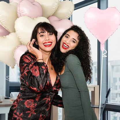Baby Pink & Baby White Heart Balloons，18 Inch Foil Love Heart Shaped Balloons - Image 6
