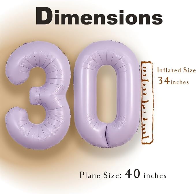 SUWEN 40 Inch Light Purple Lavender Big 30 Balloon Number Foil Helium 0-9 | - Image 2