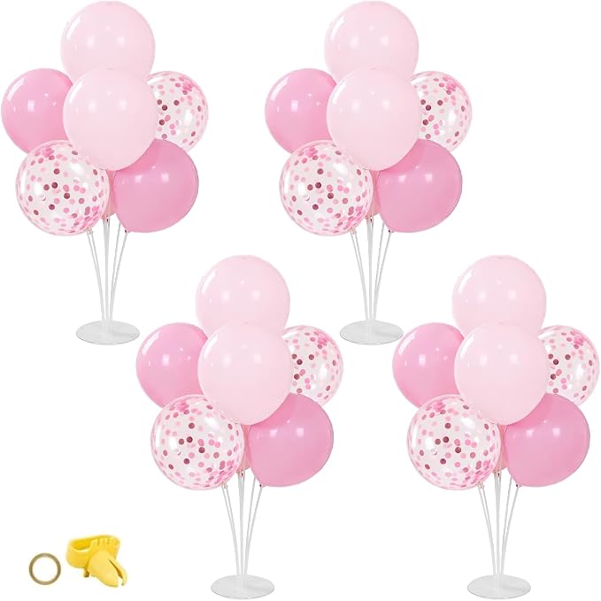 4Set Pink Birthday Party Decorations, Light Pink Balloon Stands by FengRise