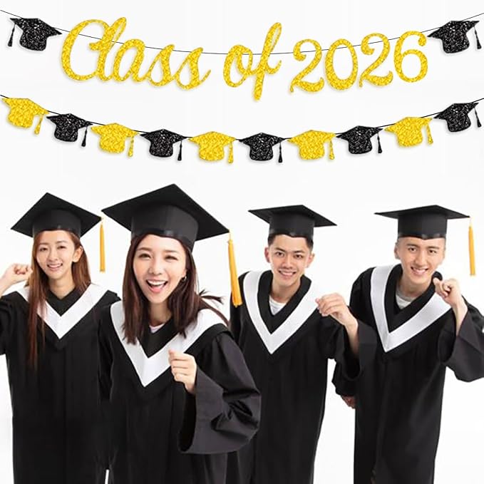 Class of 2026 Banner Graduation Decorations Class of 2026 Gold Glitter Congrats - Image 7