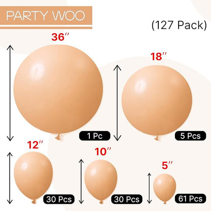 PartyWoo Nude Balloons 127pcs Apricot Fall Color 36 18 12 10 5 Inch | 36 18 12 - Image 7
