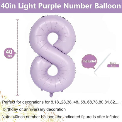 40 Inch Purple Number Balloons Light Purple 8 Balloon Matte purple Birthday - Image 2