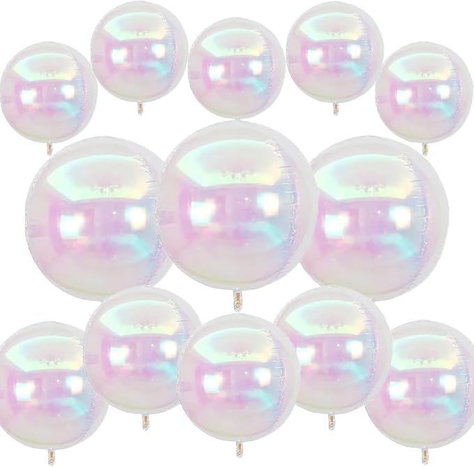 12Pcs Iridescent Round Foil Balloons, 4D Holographic Clear Ball Balloons | by SUNPROUND