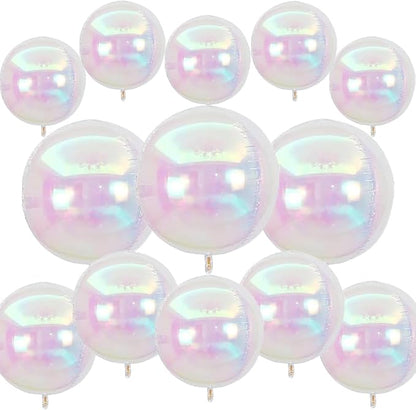 12Pcs Iridescent Round Foil Balloons, 4D Holographic Clear Ball Balloons | by SUNPROUND