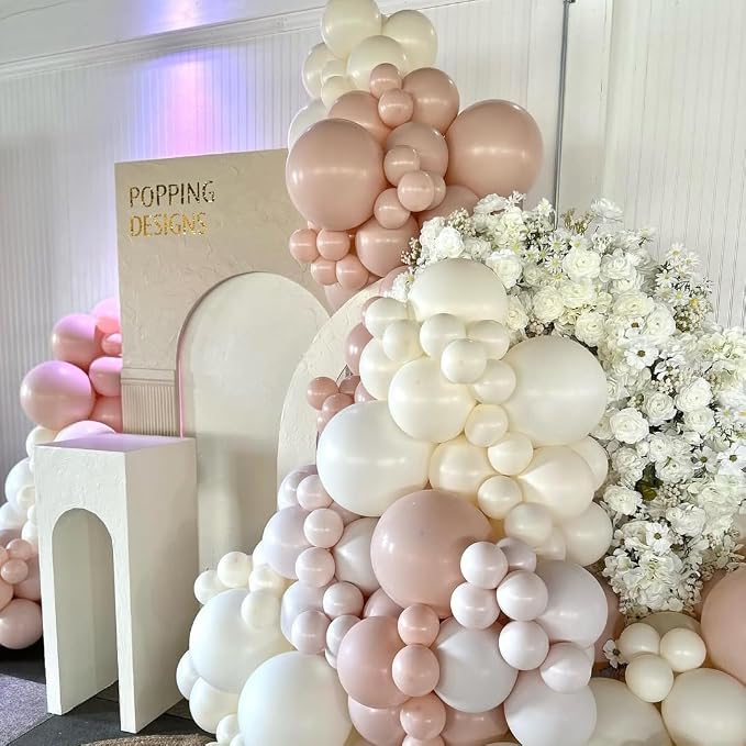 Pastel Pink and White Balloons, 12 Inch 35PCS Light Baby Pink Beige Cream White - Image 4