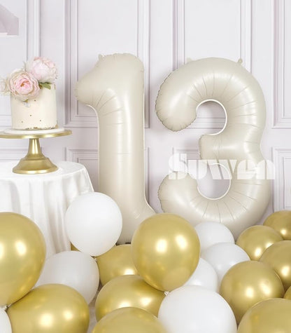 SUWEN 40 Inch Cream White Large 13 Number Balloons Big Foil Helium Number - Image 4