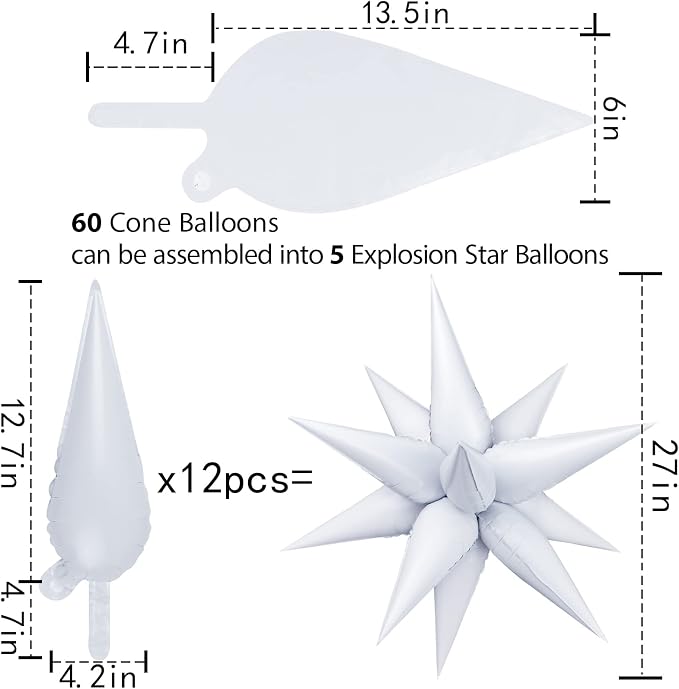 60 Pcs Star Balloons Explosion 12 Point Foil Cone Balloons Magic Balloon Large - Image 5