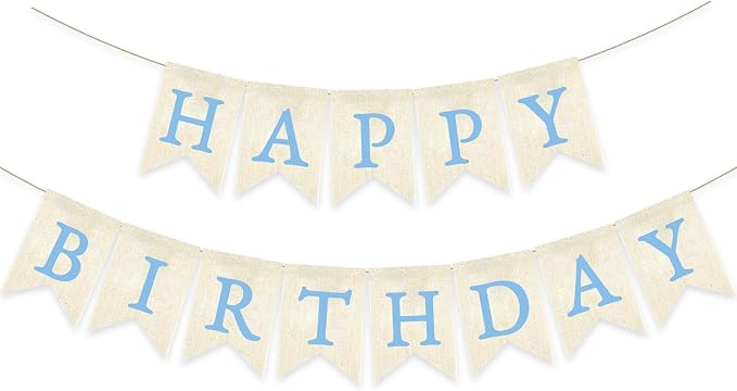 Light Blue Happy Birthday Banner Pre-strung Burlap Bunting Party Backdrop Sign by Unknown