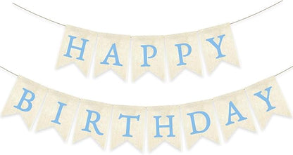 Light Blue Happy Birthday Banner Pre-strung Burlap Bunting Party Backdrop Sign by Unknown