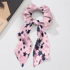 Star Hair Ties for Women Bow Purple Pink Satin Hair Ties No Damage Long Hair Fashion Ponytail Holder Soft Knotted Bow Pack of 2