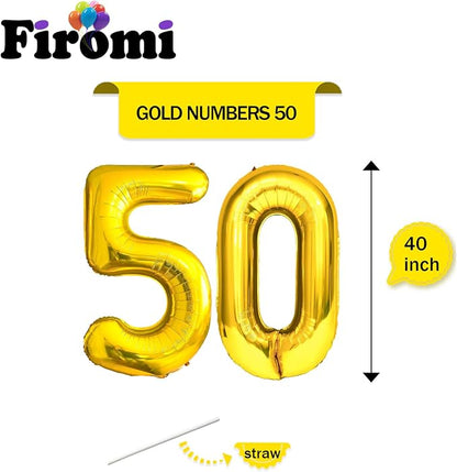 FIROMI 50 Number Balloons Gold Big Foil Mylar 50th Balloon Numbers 40-inch | - Image 2