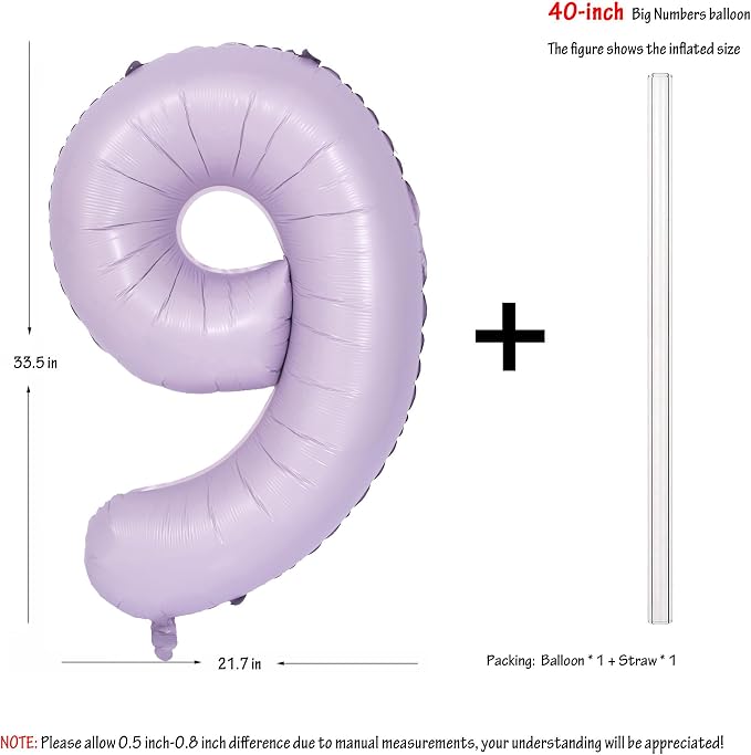 40 In Matte Purple Number Balloons Helium Foil Mylar Balloon Digital 9 | Perfect - Image 2