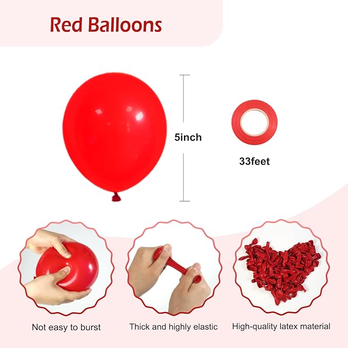 FOTIOMRG 120pcs 5 inch Red Balloons | Birthday, Graduation, Baby Shower - Image 2