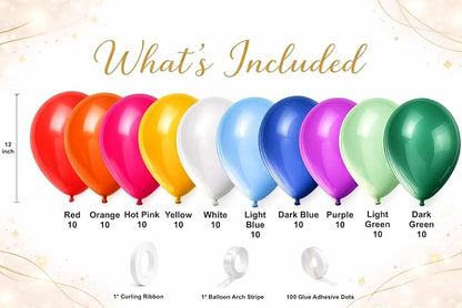 100 Pack Balloon Arch Kit – 12 Inch Assorted Rainbow Latex Balloons - Image 2