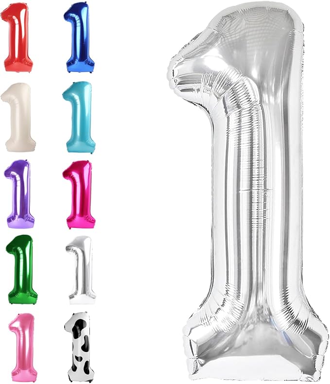 Silver Number 1 Balloon 40 inch, Balloon numbers party supplies, deco photo by Upgesy