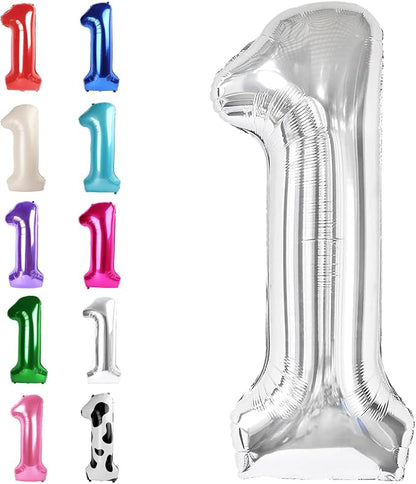 Silver Number 1 Balloon 40 inch, Balloon numbers party supplies, deco photo by Upgesy